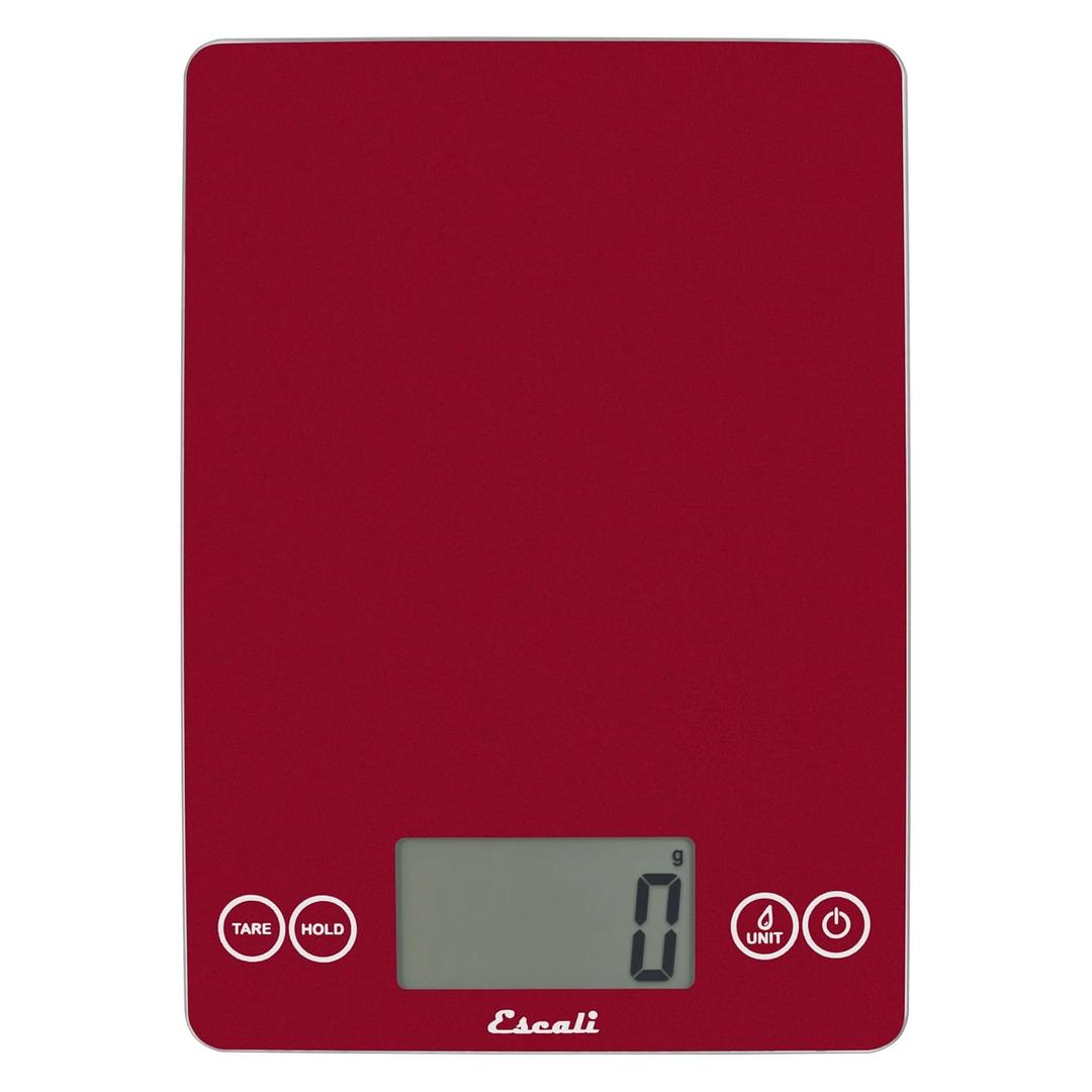 Escali Arti Glass Food Scale Digital Countertop Kitchen, Baking and Cooking Scale with Nutrition and Calorie Counter, 15-Pound Capacity, 9" x 6.5" x .75", Rio Red