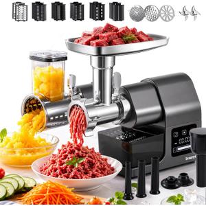 Electric Meat Grinder 2000W Heavy Duty, Touchscreen Control with Ice Shaver, Veggie Shredder, 2 Blades, 3 Plates, Sausage Stuffer & Kubbe Kit, #10 Size for Home Use