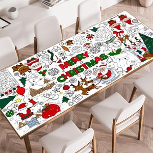 Christmas Tablecloth Decorations, Christmas Crafts for Kids, Essentials Xmas Themed Coloring Games Activities Gifts Poster Banner Table Cover for Holiday Children Family School Party Decor (Christmas Colorful-1)