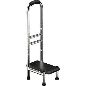 Deewow Step Stool with Handle for Elderly, Medical Step Stool with Adjustable Handle and Legs for Seniors, for Bedside/Bathtub/Car, Stainless Steel Anti-Slip Step Stool for 400lbs