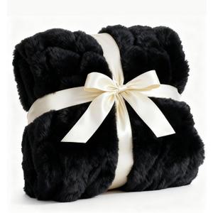 Fluffy Throw Bubble Blanket Twin Size - Faux Fur Throw for Couch or Bed - Plush Soft Extra Thick Faux Fur Rabbit Blanket - Comfy, Warm & Breathable - Luxury Minky Tie Dye Bedding - 60" x 80", Black