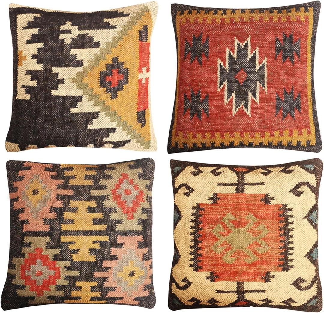 jute kilim cushion Handmade boho throw pillow for living room & Bedroom Eco-Friendly soft and stylish 18*18 inch