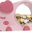 Wooden Piggy Bank for Kids, Cute Money Bank for Girls, Clear Coin Bank with Plug, Wood Kids Bank Toy Unbreakable Money Box, Personalized Gift for Children Birthday Christmas and Decor