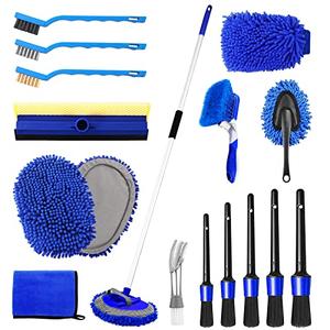 NIKCOSMK 62'' Car Wash Brush Kit - Mitt, Mop, Sponge & Long Handle, Scratch-Free Chenille Replacement Head, Wheel Tire Brush, Car Detailing Kit for Cars, RV, Truck