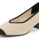 Arromic Women's Pumps Closed Toe Chunky Block Square Toe Low Heels Work Shoes Casual Daily Wear, Nude/Black, 9.5 