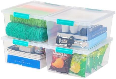 IRIS USA 12 Qt. Plastic Storage Bins Containers with Lids, 4 Pack, Sensory Bin, Craft Storage, Craft Organizers and Storage, Organizing Container for Home, Office and Art Supplies, Stackable, Clear