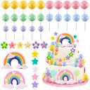 Morofme 38pcs Rainbow Cake Topper Rainbow Themed Cake Decorations Colorful Cakes Decoration Pastel Daisy Flower Balls Cupcake Topper for Baby Shower Girl Birthday Party