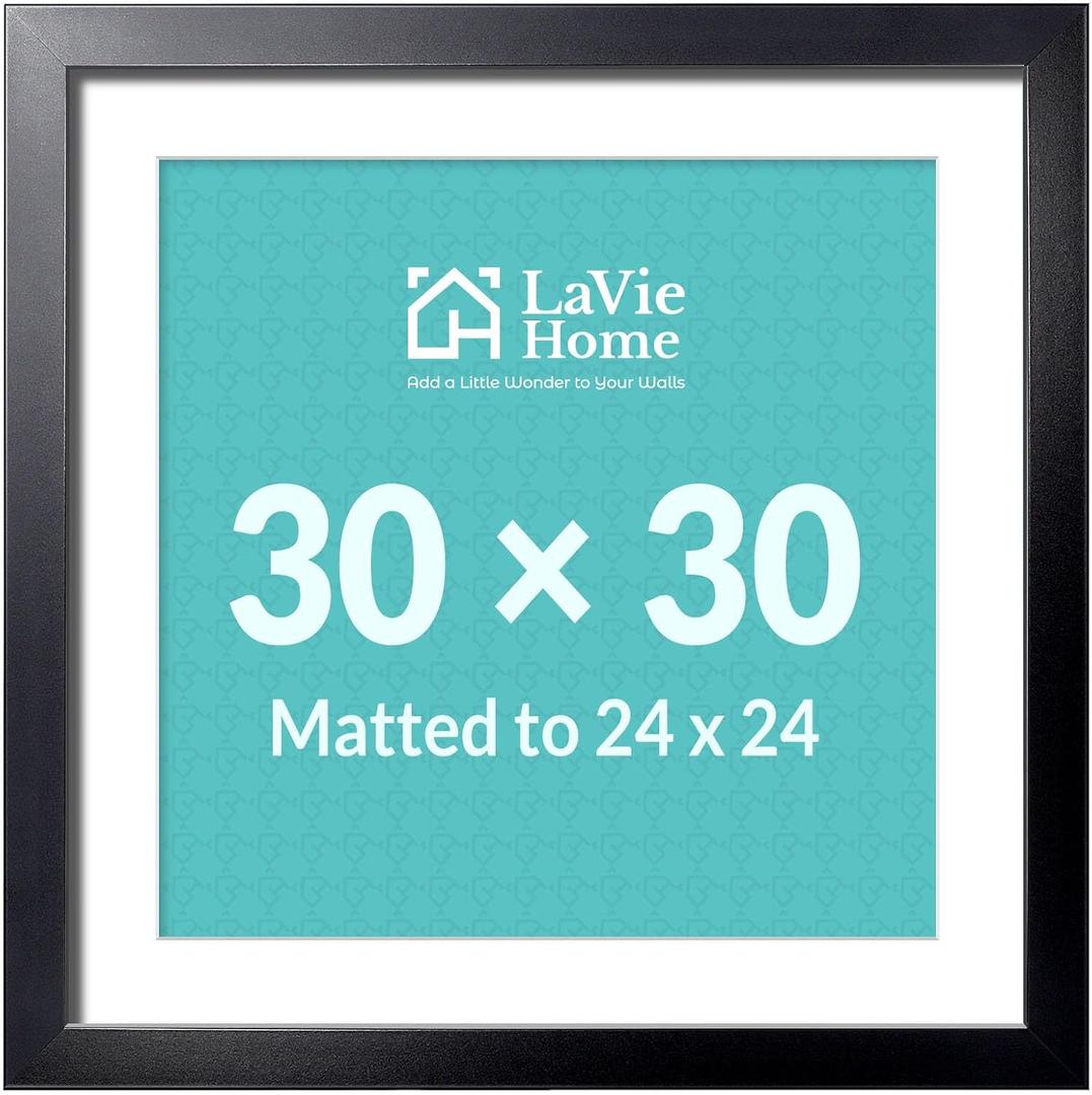 30 x 30 Picture Frame Black Poster Frame, Display Pictures 24x24 with Mat or 30x30 Without Mat, Frame and Polished Plexiglass, Suitable for Photos, Artworks, Posters