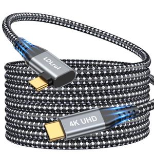 LDLrui USB C Monitor Cable, 4K 60HZ Display, Right Angle 10FT, 20Gbps Data Transfer, 100W Charging, 90 Degree USB 3.2 Gen2x2 Video Cable for MacBook Pro, iPhone17/16, Portable Monitor, Webcam