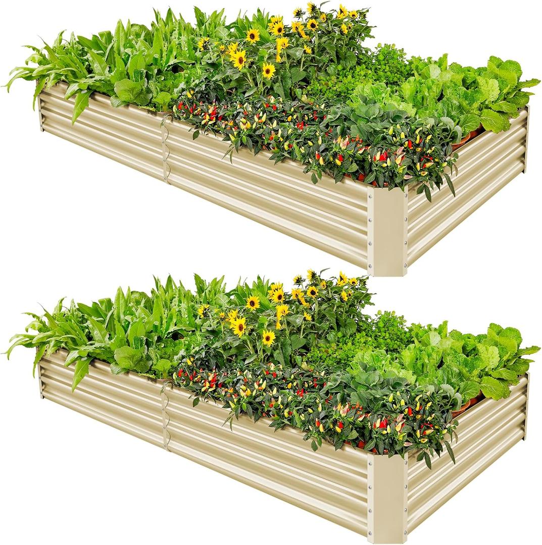 Land Guard 2 Pack 841ft Galvanized Metal Raised Garden Bed, Metal Planter Kit Box Outdoor for Deep-Rooted Vegetables, Flowers, Green and Herbs (Cream Yellow)
