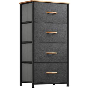 YITAHOME Dresser with 4 Drawers - Fabric Storage Tower, Organizer Unit for Bedroom, Living Room, Hallway, Closets - Sturdy Steel Frame, Wooden Top & Easy Pull Fabric Bins (Dark Grey)