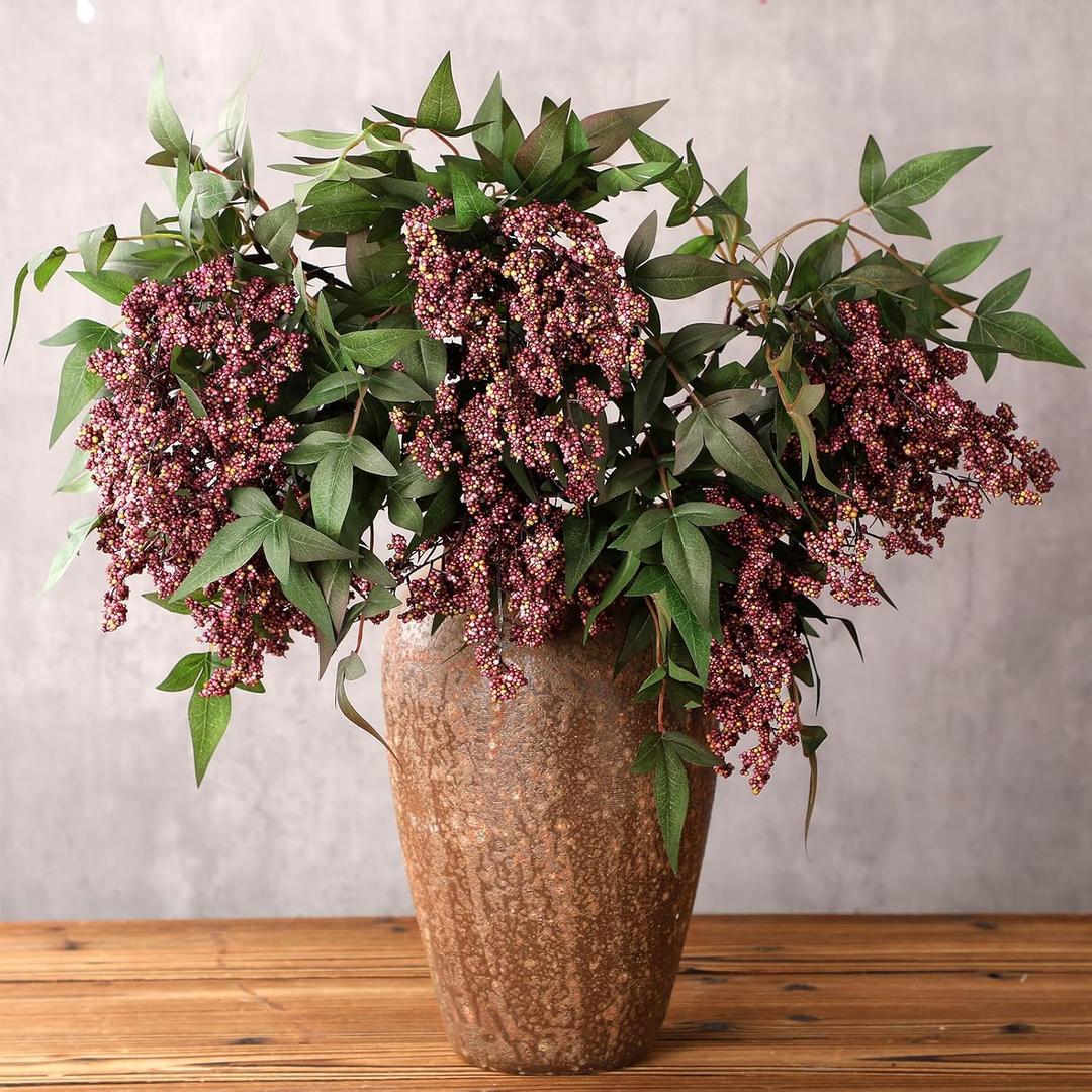 3 Pcs Artificial Berry Stems 35 Inch Gray Purple Fall Decor