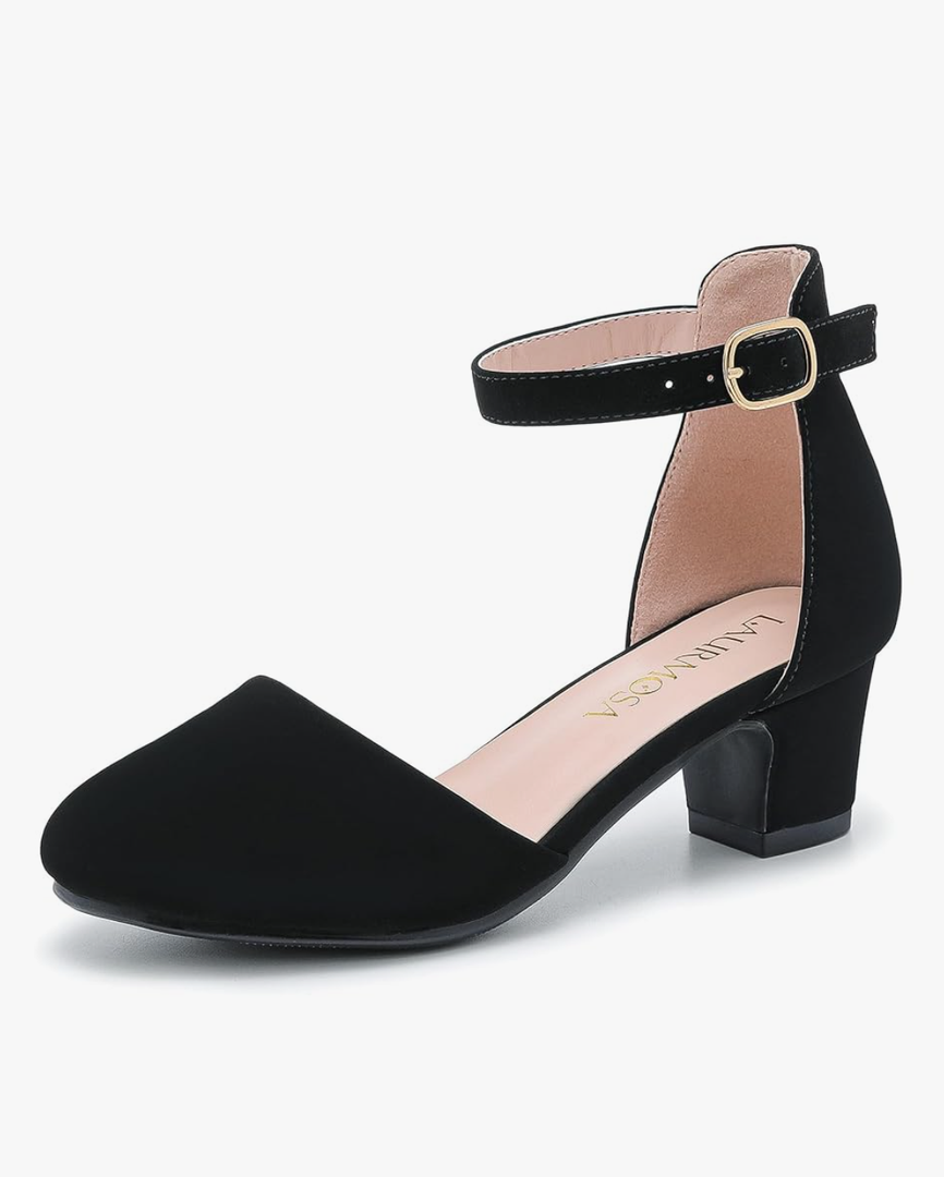 Girls Dress Shoes Closed Toe Chunky High Heels Ankle Strap Wedding Party Pump Shoes,