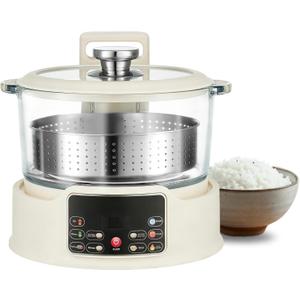 Low Sugar Rice Cooker - Multifunctional Low Carb Rice Cooke r with Auto-Lift Basket, Preset &Timer, Smart Glass Rice Cooker with Steaming, Boiling and Hotpot in One (White)