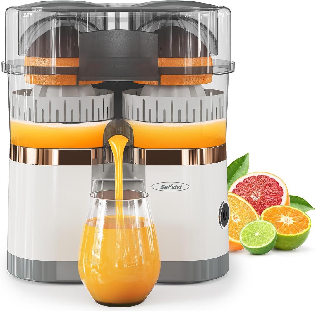 Dual-Head Electric Citrus Juicer, Electric Orange Juicer Machine with Built-in Cutter & Cleaning Brush, Portable Lemon Squeezer One Button Easy to Use for Kitchen