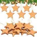 Henoyso 12 Pcs Handcrafted Wood Star Ornaments Star Hanging Christmas Tree Ornaments 2.8" Wood Hanging Decorations for Christmas Tree Winter New Year Party Supplies