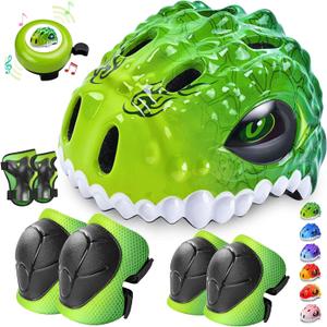 Toddler/Kids Bike Helmet Set for Boys Girls 3D Adjustable Kids Helmet Protective Gear Set Knee Elbow Wrist Pads and Multi-Sports Skateboard Scooter Cycling Roller Balance Bike (Small: 18.9"-21.2"/48-54cm)
