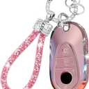 Generic Key Fob Cover for Mercedes Benz 2021-2025 E/C/S-Class EQE/EQS/GLC/Maybach 300/350/400/450/500/560/600/680/63/53 Key fob Cover with Metal Keychain Case Key Shell Protector Accessorie (Pink)