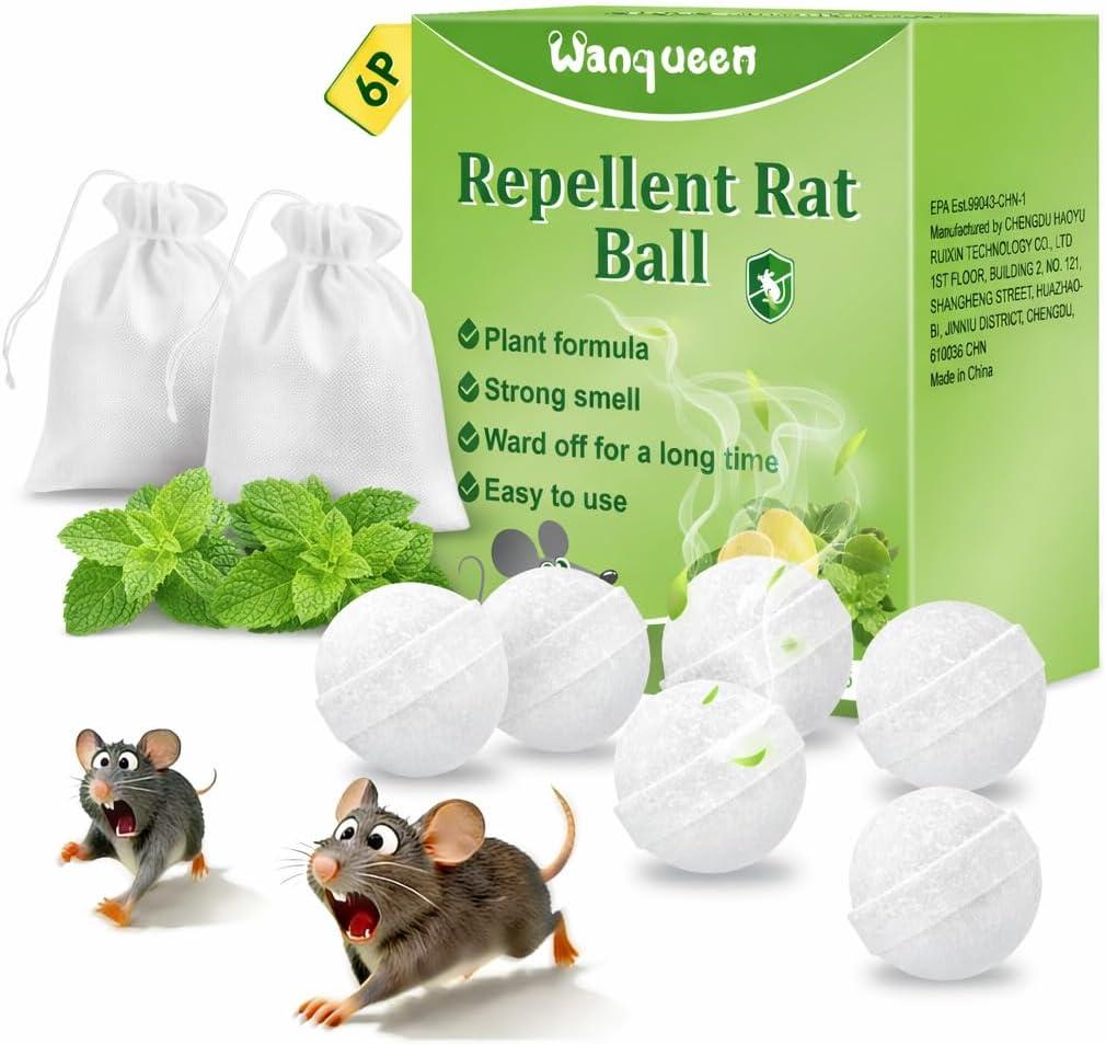 6 Pack Mouse Rodent Repellent Balls  Peppermint Oil to Repel Mice & Rats, Long Lasting 3 Months Protection, Safe for Pets & Kids  Natural Deterrent for Home, Garage, Car