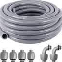 1-1/4inch 25FT Electrical Conduit Kit,Liquid-Tight Conduit and Connector Kit with 4 Straight and 2 Angle Fittings Included,Flexible Non Metallic Conduit(1-1/4" Dia,25 Feet)