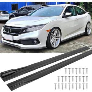 2PCS Universal Car Side Skirts, 86.6" Side Skirts Extension Splitter Lip, Car Rocker Panels Side Skirt Body Kit, Compatible with Honda Civic Toyota Corolla Nissan Altima VW Chevrolet Camaro (Black-New)