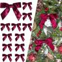 LaRibbons 12 Pack Burgundy Velvet Christmas Bows for Gift Wrapping, 4" x 3.74" Decorative Velvet Gift Bows with Twist Tie for Presents, Tree, Wreath & Holiday Decorations