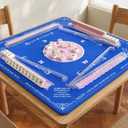LXCREAT Blue Mahjong Mat for Table with 4 Racks 32" x 32", Anti-Slip Noise Reduction Mats for Card Poker Board Games Playing, Portable Foldable Mahjongg Table Pad for Party-Themed Game