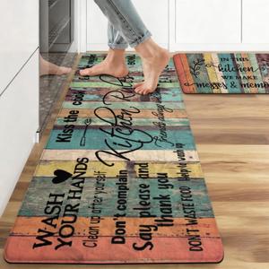 Farmhouse Kitchen Rug Sets of 2 Piece Cushioned Comfort Mat for Home & Office Non Slip Rugs and Mats Anti Fatigue Kitchen Mats for Kitchen Floor Comfort Standing Carpet Runner Rugs17.3 47"+17.3" 30"