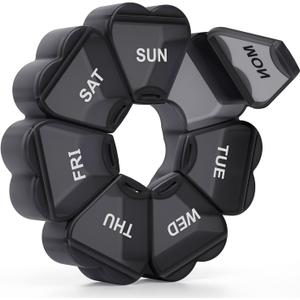 Weekly Pill Organizer, Pill Box 7 Day, KAPENS Daily Vitamin Case Large Capacity Compartments, Pill Containers for Fish Oil Medicine Supplements, Black