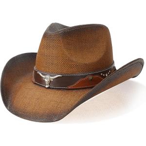 WQWOVRVO Cowboy Hat,Cowgirl Hat,Western Cowboy Hats for Women/Mens/Straw Wide with Shapeable Brim Cowboy Hat for Womens