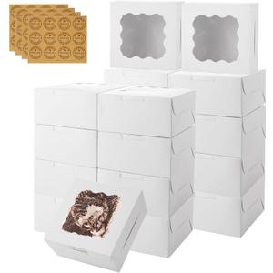 QTLCOHD 100 Pack Bakery Boxes 6 x 6 x 3 Inches Cookie Boxes with Window White Pastry Boxes Bulk Treat Boxes for Dessert, Cupcakes, Pastries, Cookies, Strawberries Chocolate (Mini)