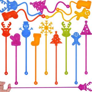 36 Pack Christmas Sticky Hand Toys, 8 Styles Christmas Stocking Tree Hat Glove Deer Snowman Sticky Stretchy Toys for Kids Boys Girls Christmas Stocking Stuffers Christmas Party Favors Gifts