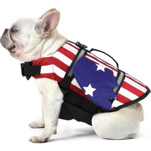 Dog Life Jacket American Flag Wings Dog Life Vest with Chin Float Reflective Stripes and Rescue Handles, High Buoyancy Puppy Swim Float Vest for Small Medium Large Dogs - USA Flag, M (M (Chest Girth 16.1"-24.8"))