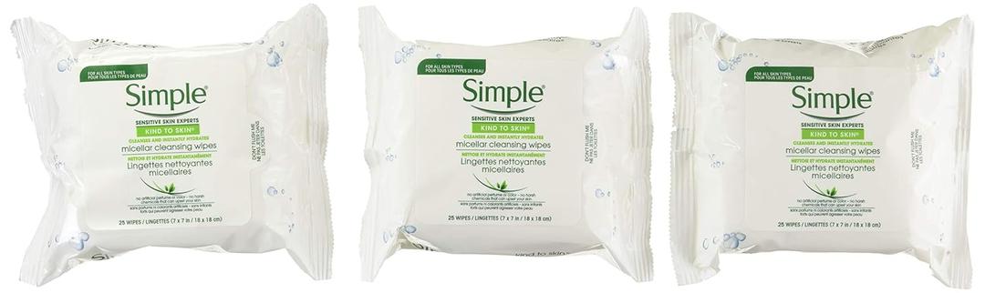 Simple Micellar Makeup Remover Wipes 25 Count (3 Pack)