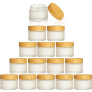15Pcs Glass Cosmetic Container with Lid, 0.5 oz Frosted Glass Bottle, Reusable Empty Cosmetic Container Bottle for Lotion, Cream, Essential Oil, Scrub (15 Gram/15ml)