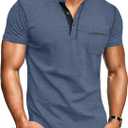 Sailwind Mens Henley Shirts Short Sleeve Summer Casual Classic Cotton T Shirts Pocket Button Shirt (Blue, L)