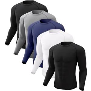 CL convallaria 4 or 5 Pack Men's Compression Shirt Workout Rash Guard Long Short Sleeve Undershirts for Athletic Gym Running, L