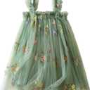 Nileafes Baby Girl Casual Tutu Dress Strap Tulle Flower Butterflies Embroidery Princess Dresses (6-12 Months, Green)