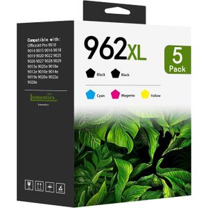 962XL Ink Cartridges Combo Pack (5-Pack, 2Black/1Cyan/1Magenta/1Yellow) Compatible 962XL 962 Ink Cartridges OfficeJet 9018 9019 9020 9022 9025 9010 9014 9015 9016 Printer