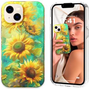 Magnetic for iPhone 13 Case Cute for Women, [Compatible with Magsafe][Drop Protection] Slim Colorful Flowers Oil Painting Printed Girly Floral Phone Case for iPhone 13