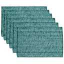 100% Cotton Placemats for Dining Room Tables Rectangle Two Tone Woven Fabric 10" x 19" Soft Durable Table Mat Set, Set of 6, Turquoise (Pack of 12)