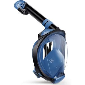 Greatever G2 Full Face Snorkel Mask with Latest Dry Top System,Foldable 180 Degree Panoramic View Snorkeling Mask with Camera Mount,Safe Breathing,Anti-Leak&Anti-Fog (Large/ X-Large, Cerulean blue)