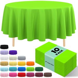 10 Pack Premium Disposable Plastic Tablecloth 84" Round Table Cover for Birthdays Weddings Christmas Anniversary Buffet Table (Lime Green)