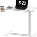 FLEXISPOT H7 Adjustable Overbed Bedside Table with Wheels Pneumatic Mobile Standing Desk Laptop Desk Rolling Computer Cart Movable Overbed Table Hospital Home Use(27.6" W x 15.7" D, White) (Small)
