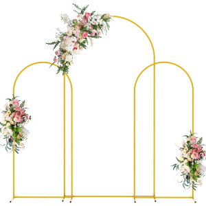 Wokceer Wedding Arch Backdrop Stand Set of 3 6.6FT, 6FT, 5FT Gold Metal Arch Stand for Wedding Ceremony Birthday Party Baby Shower