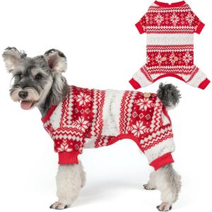 KYEESE Dog Christmas Pajamas, Holiday Dog Pajamas for Small Dogs with Snowflake Pattern, Warm Fleece Cat Onesie Cozy Christmas Outfit for Puppy Kitten Xmas Sweater Pet Jumpsuit, Small