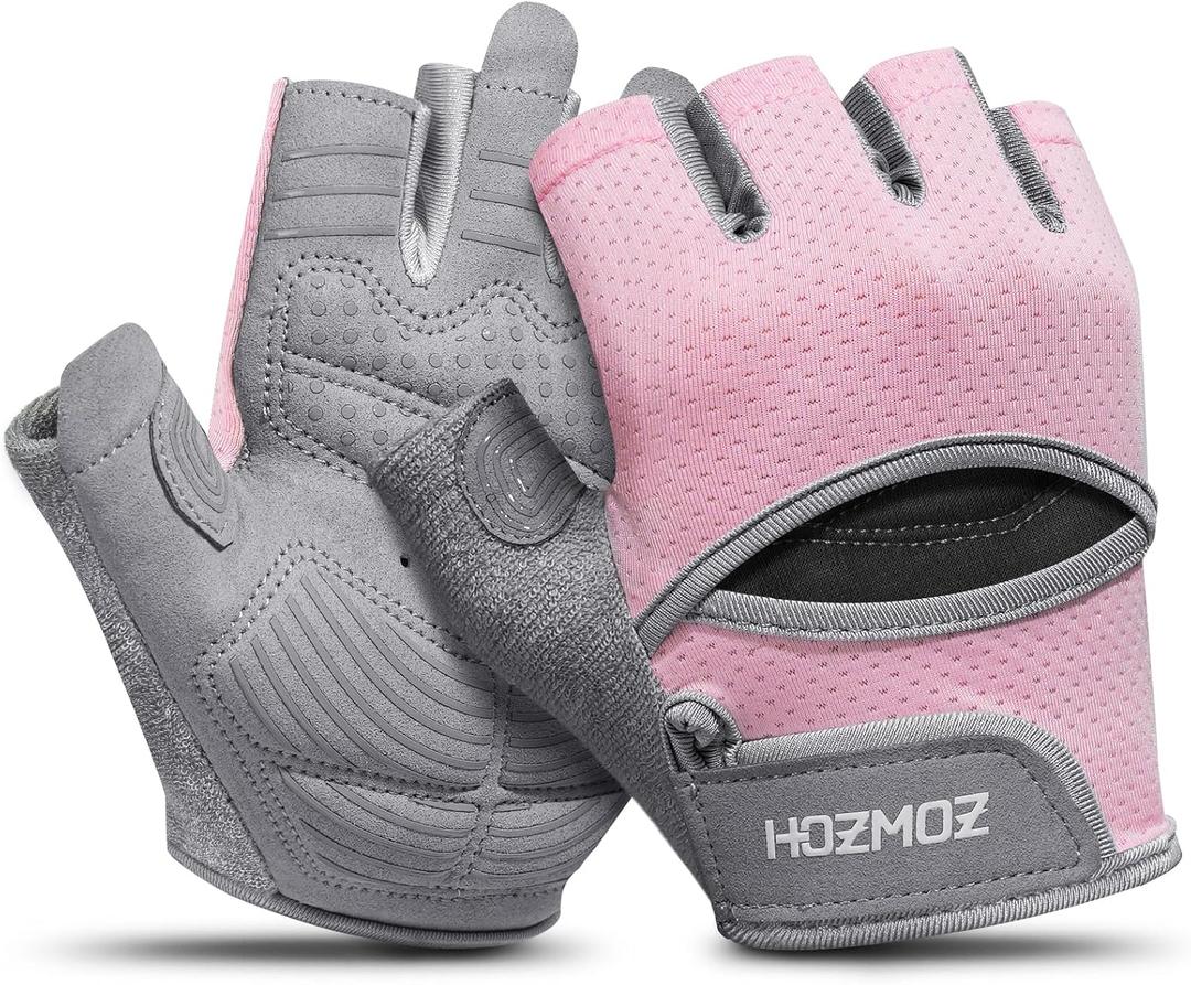 HOZMOZ Ventilated Weight Lifting Gloves, Thick Padded Workout Gym Gloves with Full Palm Protection & Grip & Shock Absorption for Women & Men's Fitness Exercise Training, Small