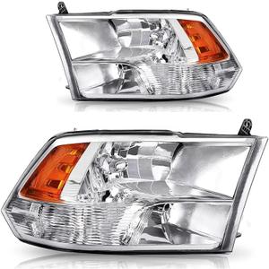 Factory Quad Style Chrome Housing Amber Corner Headlight Headlamp | For 2009 2010 2011 2012 2013 2014 2015 2016 2017 2018 Dodge Ram 1500, 10-18 Dodge Ram 2500 3500 | Driver and Passenger Side
