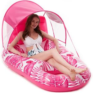 Jasonwell Pool Floats with Canopy - Inflatable Pool Float Adult Lounger Floaties Raft Floating Chair for Swimming Pool Lake Water Lounge Float with Cup Holders Beach Pool Party Toys for Adults (X-Large, rose)