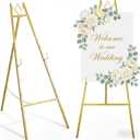 57.5" Gold Easel Stand for Wedding Sign, Heavy Duty Metal Display Stand, 4-Tier Height Adjustable Easel for Art, Paintings, Welcome Signs, Posters, and Dcor, Simply Assembly Required